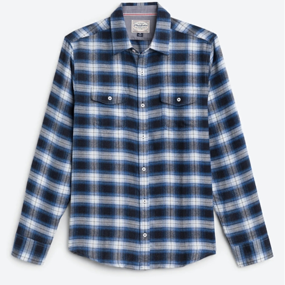 Blue and White Casual Button Down Shirt with Plaid Design